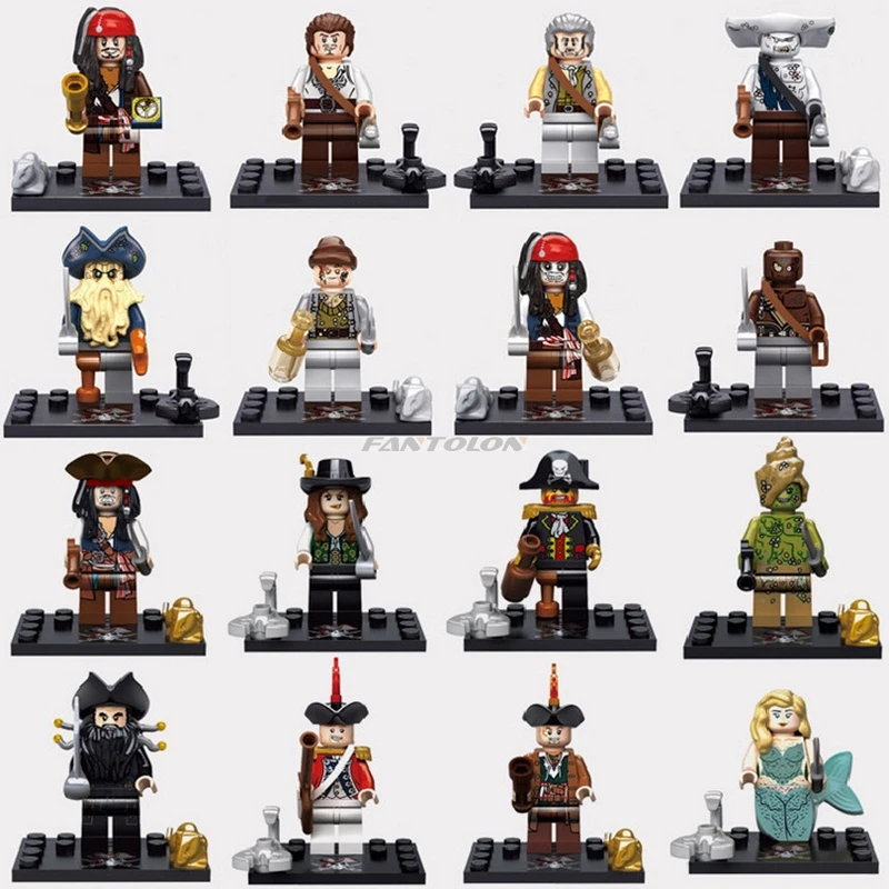 

For Legoingly Pirate Of The Caribbean Doll Jack Sparrow Movie Figure Mermaid Gibbs Cutler Beckett Blackbeard Building Block Toy