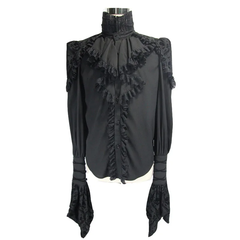 Модные готические черные мужские рубашки с вышивкой Devil шифоновые блузки