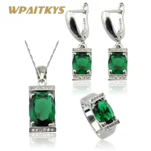 New Arrival Green Created Emerald Silver Color Jewelry Sets For Women Necklace Pendant Earrings Rings Free Gift Box New Arrival Green Created Emerald Silver Color Jewelry Sets For Women Necklace Pendant Earrings Rings Free Gift Box
