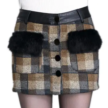 

autumn and winter new plaid rabbit shorts skirts woolen casual short skirt plus size