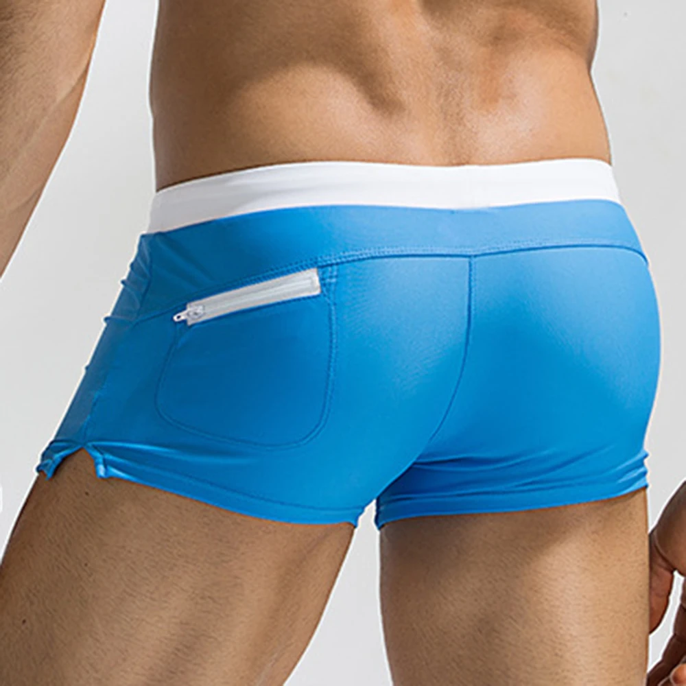 

New Swimwears Men Sexy Swimming Trunks Gay Hot Swimsuits Mens Swim Briefs Beach Shorts With Pocket Beachwears Bathing Suit Men