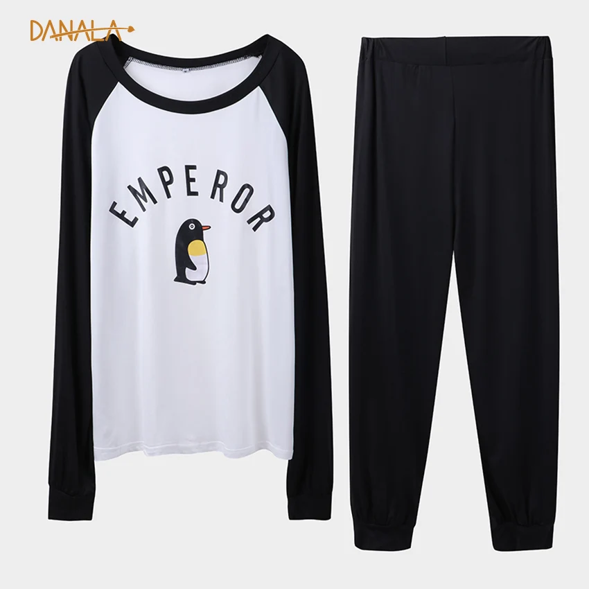 DANALA, повседневный пижамный комплект с животными для мужчин, лето, мягкая Пижама для мужчин \ x27s, комплект с длинным рукавом, черный и черный, домашние костюмы - Цвет: BK1