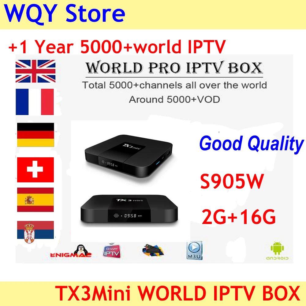 

TX3 MINI Android 7.1 Quad Core TV Box with 5000+ channels world iptv subscription for Italy French Spain Bulgaria HD channels