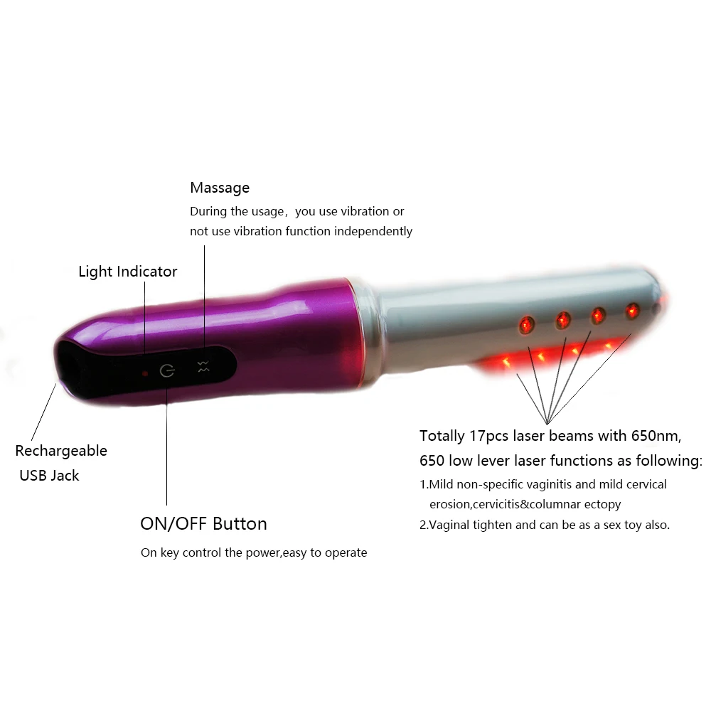 

High-tech 650nm RED and BLUE light Therapy equipment for TIGHTENING THE VIRGINAL add Vibration Function Sterilization.