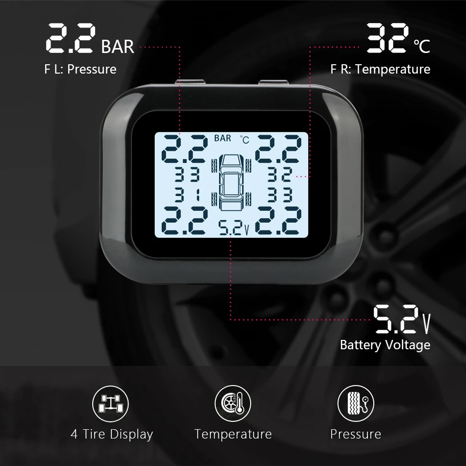 Jansite Автомобильная TPMS система контроля давления в шинах цифровой дисплей с микро USB зарядным интерфейсом Автоматическая охранная сигнализация s