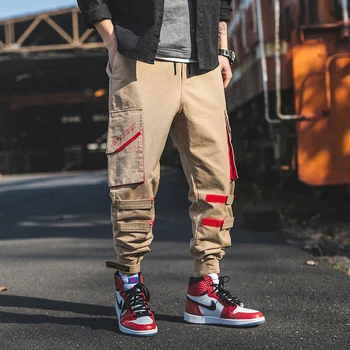 

2019 Autumn Mens Hip Hop Cargo Pants Man Streetwear Joggers Pants Overalls Men Casual Khaki Pockets Track Pants ABZ442
