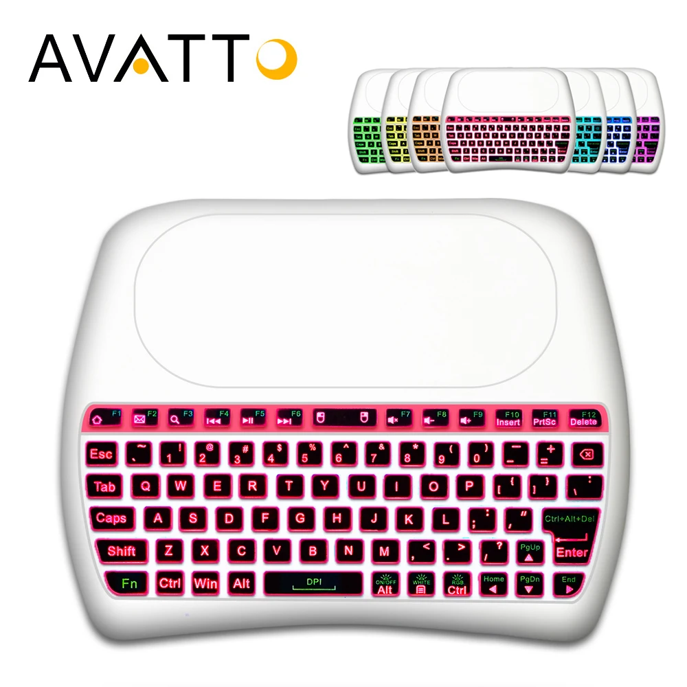 AVATTO D8 Cool Mirror Design RGB LED Backlit Mini Keyboard with 2.4G Wireless,Big Touchpad for