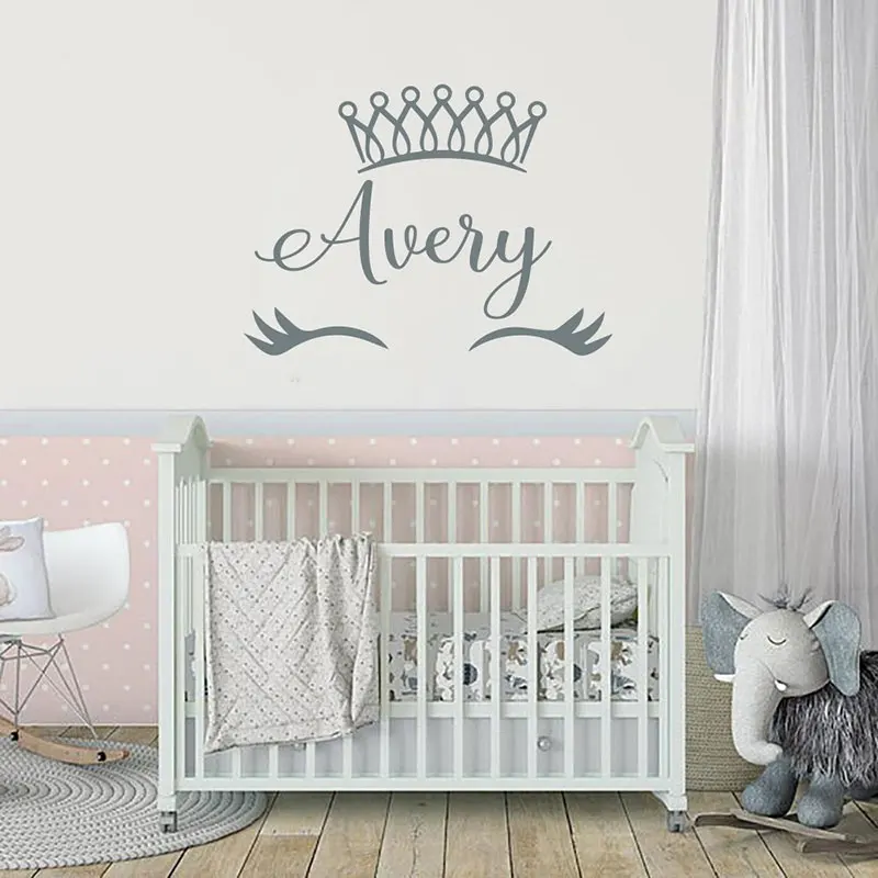 

Unicorn Nursery Wall Decal Personalized Girls Name Sticker Princess Crown Vinyl Home Decor Custom Nursery Eyelashes Tiara 3N09