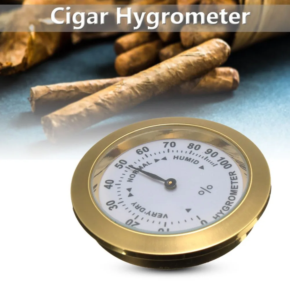 Brass Analog Hygrometer Cigar Tobacco Humidity Gauge & Glass Lens For