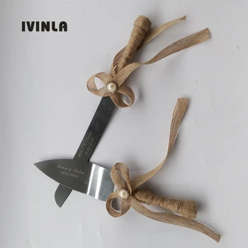 

1 Set/Lot Personalized Jute Wedding Cake Server & knife Gift Set for wedding decoratin