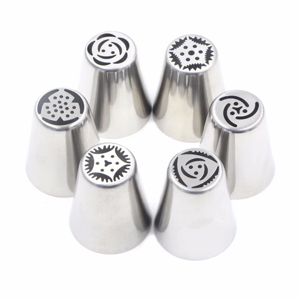 6pcs Pastry Tips Set Stainless Steel Russian Pastry Nozzles Fondant