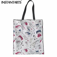 INSTANTARTS фортепиано Для женщин сумка хлопок складной Shoppe мешок 3D ноты печати Для женщин льняной холст чехол Топ-ручка многоразовый мешок