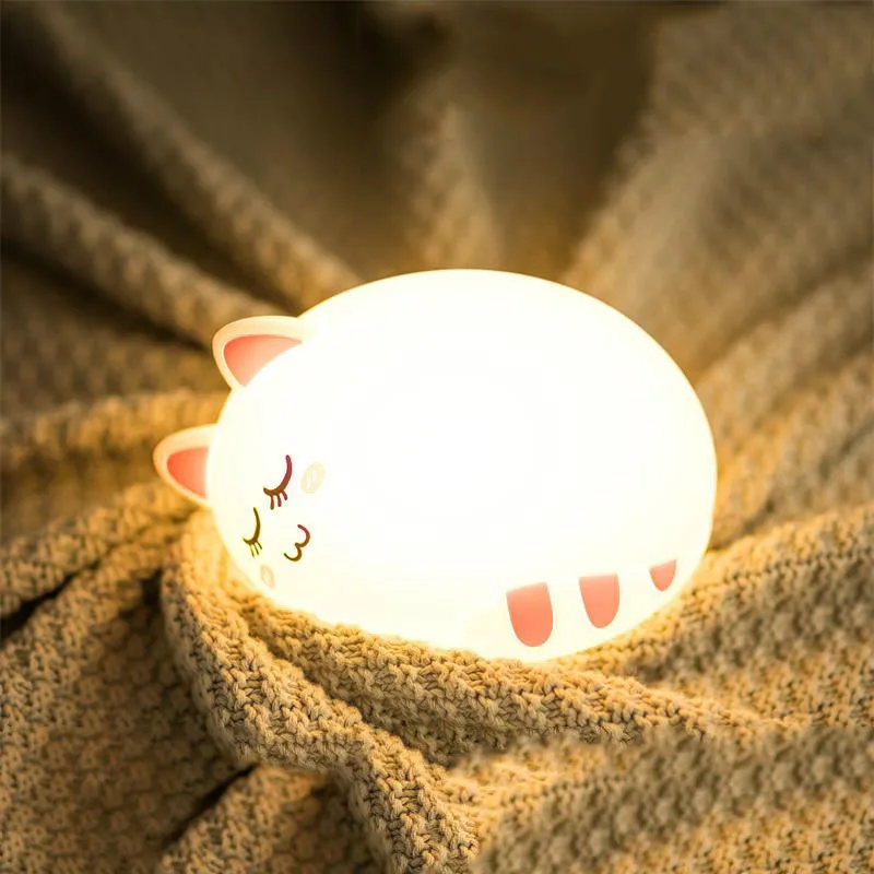 

USB LED Night Lamp Silicone Premium Cat Gifts Children Baby Soft Cartoon Bedroom Bedside Nursery Desk Lamp Baby Sleeping Lights