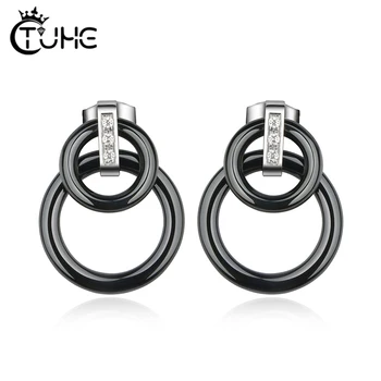 

2019 Punk Black White Colour Circle Ceramic Earrings for Women Vintage Geometric Statement Earrings Bohemian Fashion Jewelry