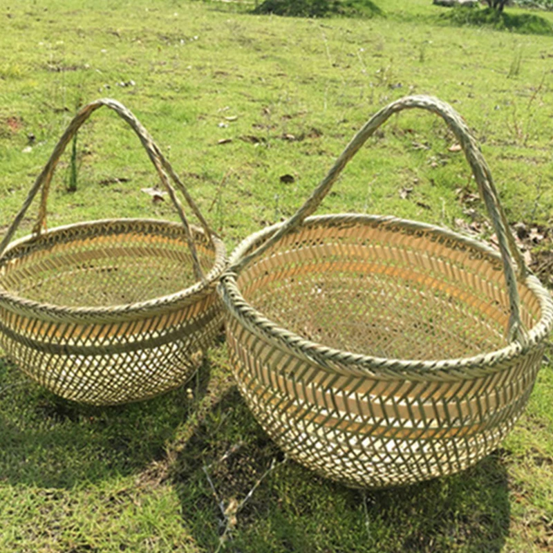 

Round large bamboo wicker basket straw rattan handmade organizer baskets for storage bread fruit Laundry Panier Osier Picnic