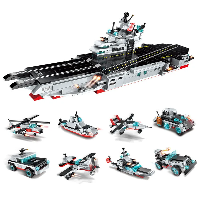 

City Military series Aircraft and carrier battleship 8 in 1 643pcs Children's educational building blocks toy for kids gifts