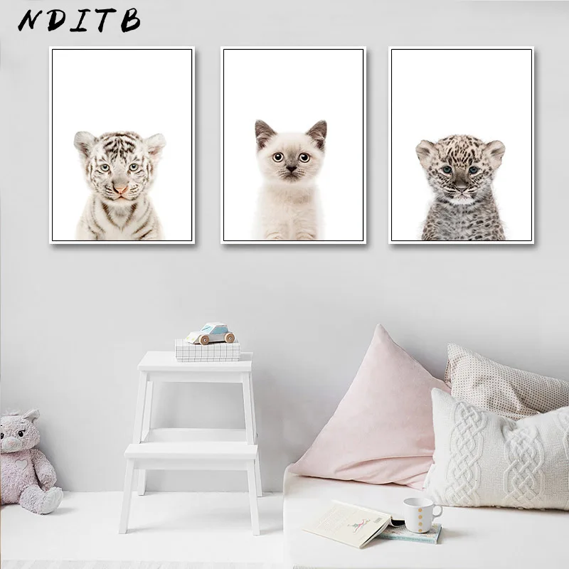 

NDITB Baby Animal Cat Tiger Panda Wall Art Canvas Painting Nursery Nordic Posters and Prints Decorative Picture Kids Room Decor