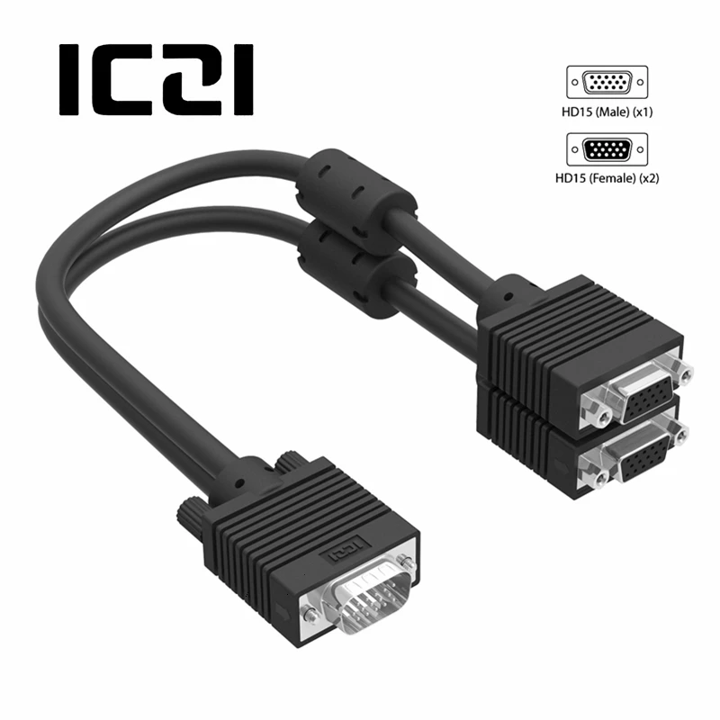 

ICZI 1 VGA to 2 VGA Male to Female Converter VGA Splitter VGA to VGA Adapter for PC Laptop Projector Monitor HDTV STB