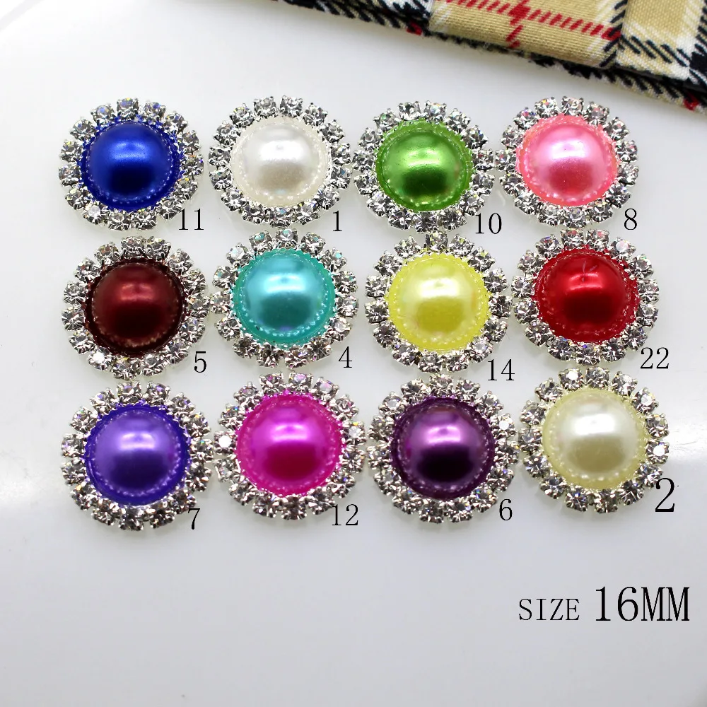 

ZMASEY Mix Color Pearl Buttons 10Pcs/Pack 16MM Metal Rhinestone Button Wedding Decor Handwork Ribbon Accessory
