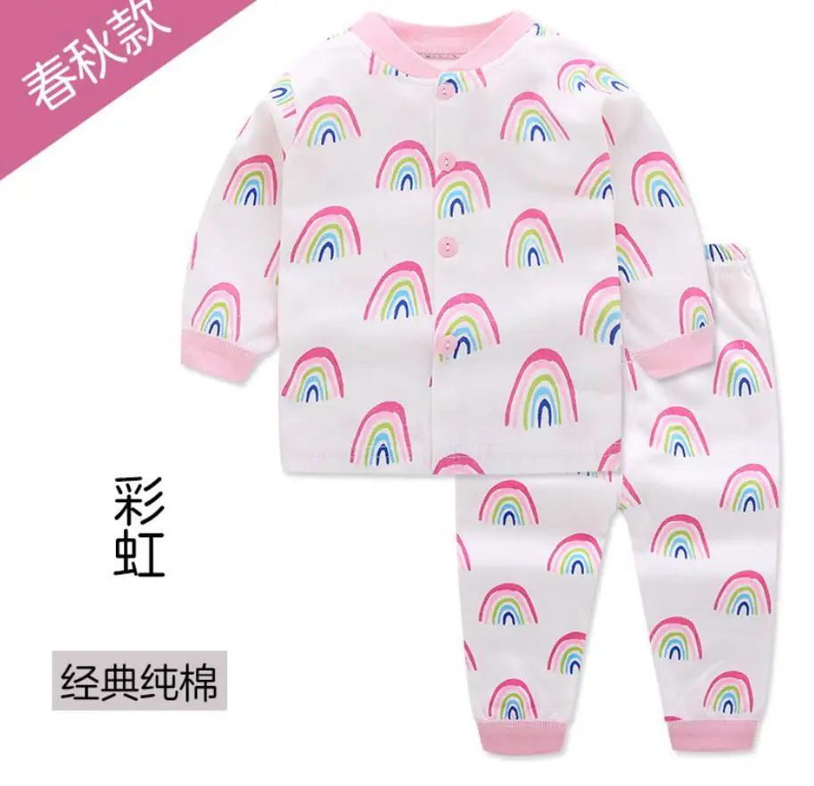 Детские пижамы для мальчиков и девочек, хлопок, одежда для сна с длинными рукавами с героями мультфильмов, От 0 до 2 лет, детские пижамы с животными, Детские хлопковые пижамы, детские комплекты одежды для сна - Цвет: rainbow