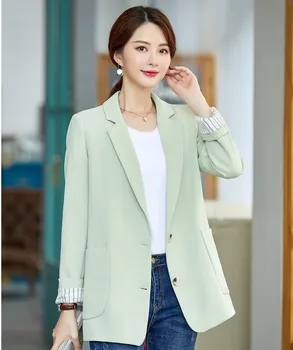 

Fashion Middle Long Women Formal Business Blazers and Jackets Coat OL Styles Blaser Ladies Office Tops With Pocket Outwear