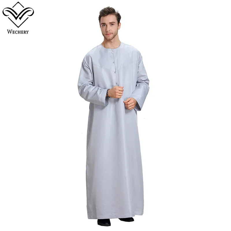 

Wechery Saudi Arab Islamic Clothing Men Fashion 2018 Young Man's Robes Loose Solid Pray Garment Big Size White Grey Kaftan