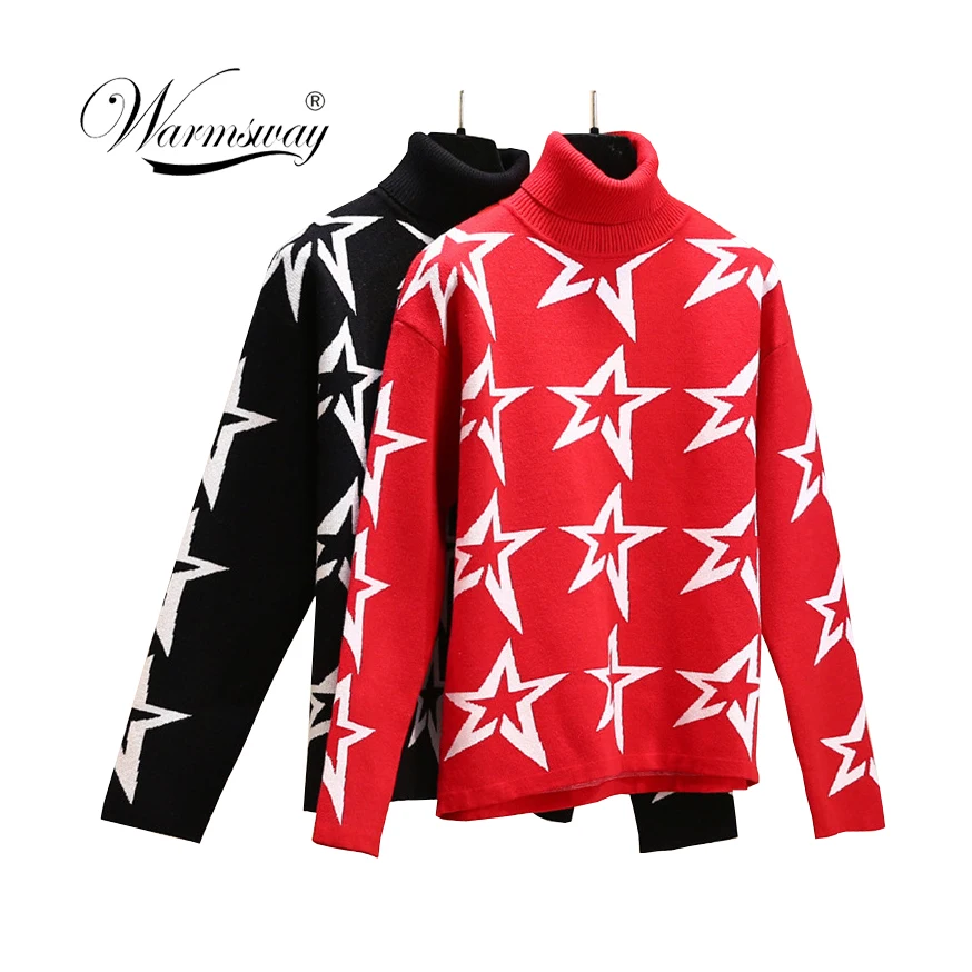 

Female winter Women white Star Dust Instarsia Wool Turtleneck Sweater pullover women's black sweater coat thick C-415