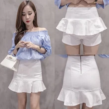 Летние новые джинсовые женские Юбки Русалки с высокой талией тонкие сексуальные оборки универсальные короткие юбки модные на пуговицах