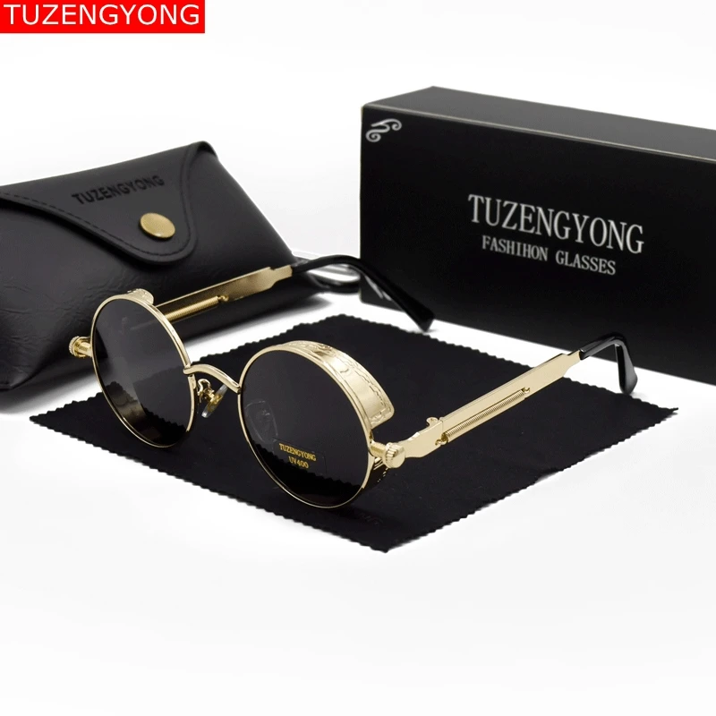 

2019 Gothic Steampunk Sunglasses Polarized Women Brand Designer Men Vintage Round Metal Frame Sun Glasses High Quality UV400