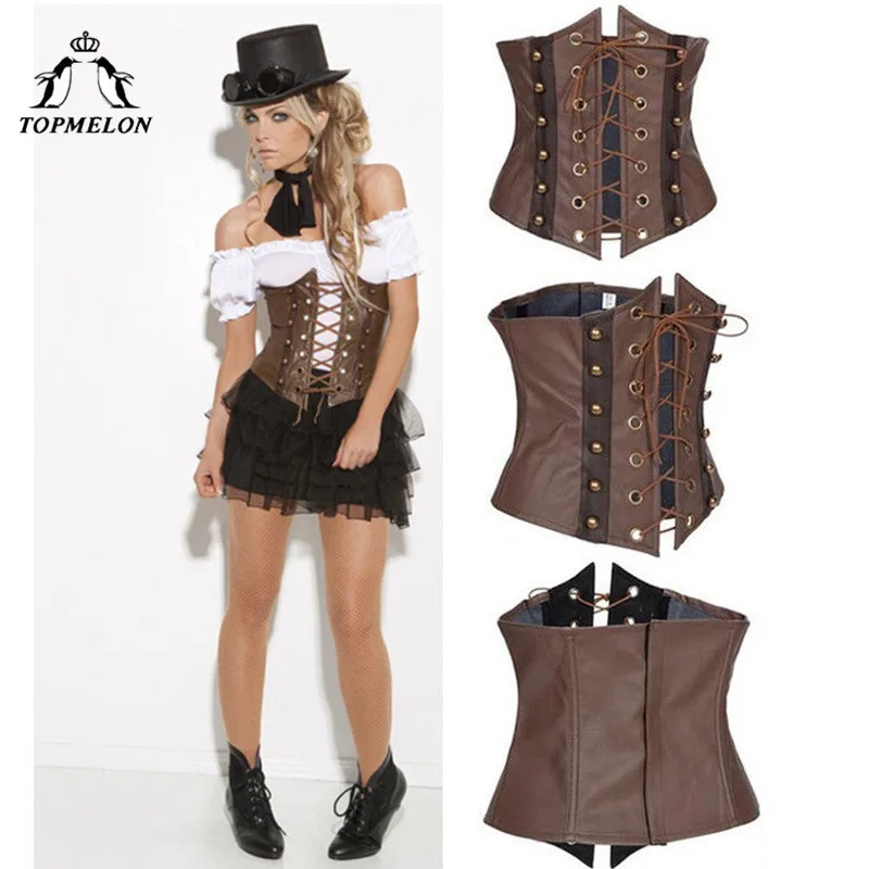 

TOPMELON Underbust Corsets and Bustiers Corset Steampunk Bustier Gothic Corselet Corset Women Brown Retro Rivet Corset Tops