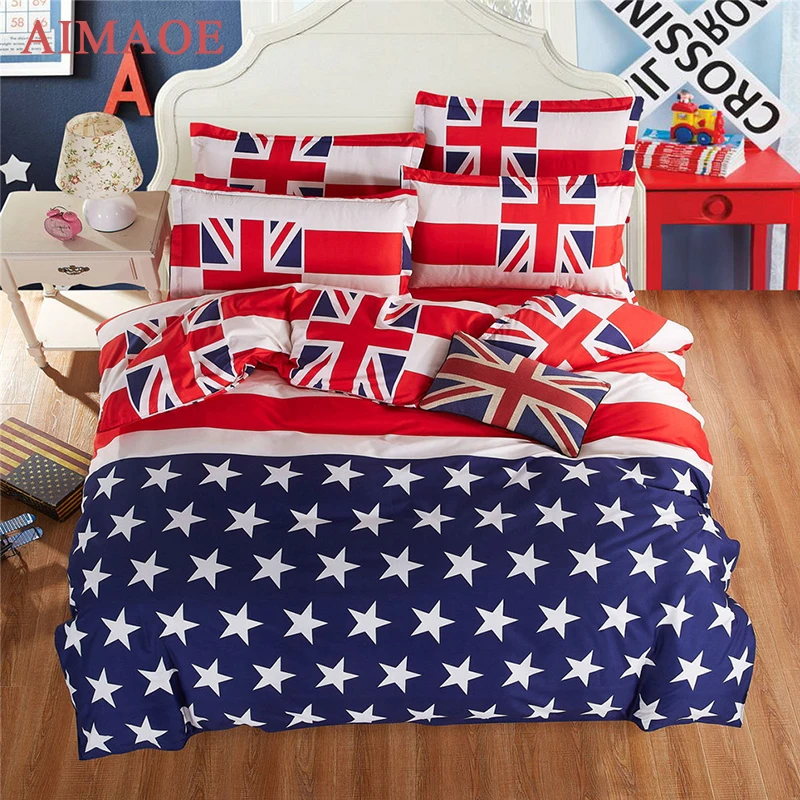 2016 flag style bedding, super soft quilt sheet pillowcase four piece