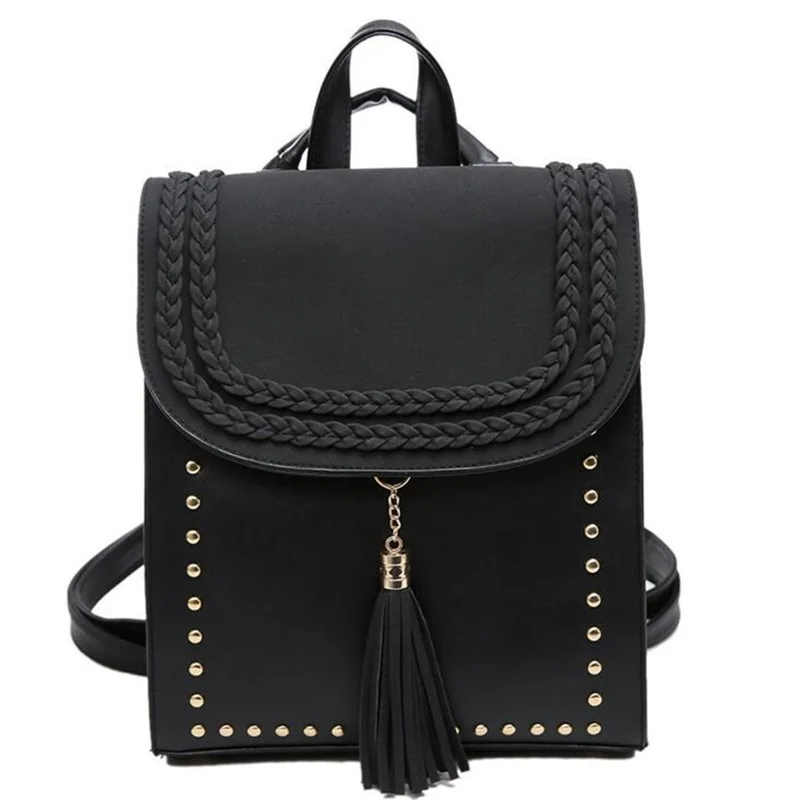 2017 Knitting Tassel Women Leather Backpack Teenage Girl School Bag Put The A4 Paper Mochila Escolar