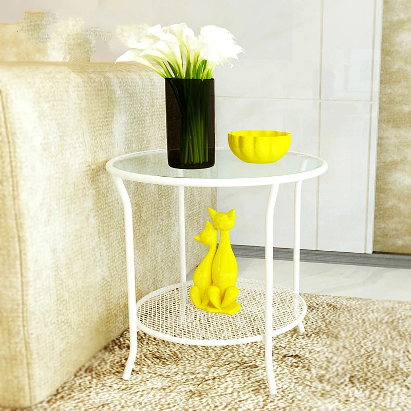 Modern Minimalist Corner Iron Tea Table Room Phone Several Sofa Side Table Tempered Glass Small Round Table