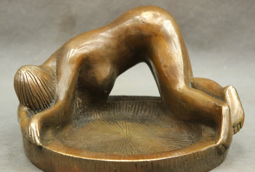 

song voge gem S3065 Folk Chinese Bronze Copper Art Nude Woman Beauty Belle Statue Sculpture Ashtray