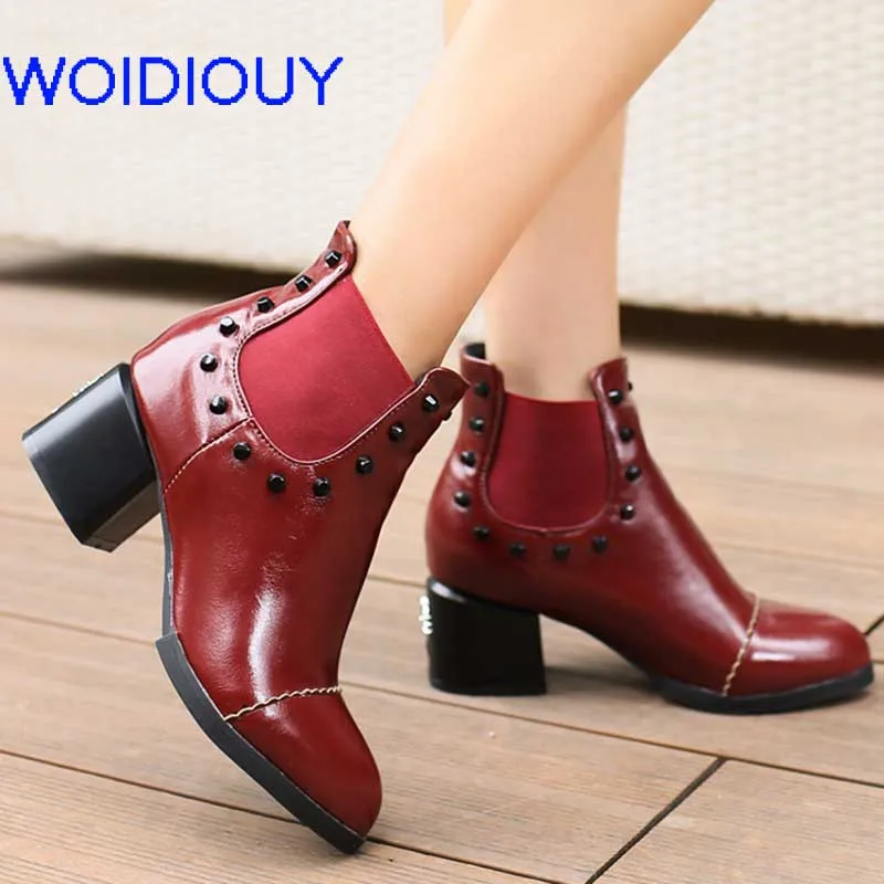 

Women Shoes Rivet Slip-On PU Booties Women Boots Handmade Womens Boots zapatos de mujer Round Toe Shoes Woman botines mujer