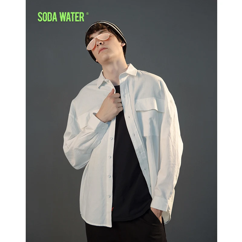

SODAWATER Men 2019 Autumn New Streetwear Men Shirt Long Sleeve Casual Plaid Cotton Shirt For Men Japan Style Loose Shirts 004W17
