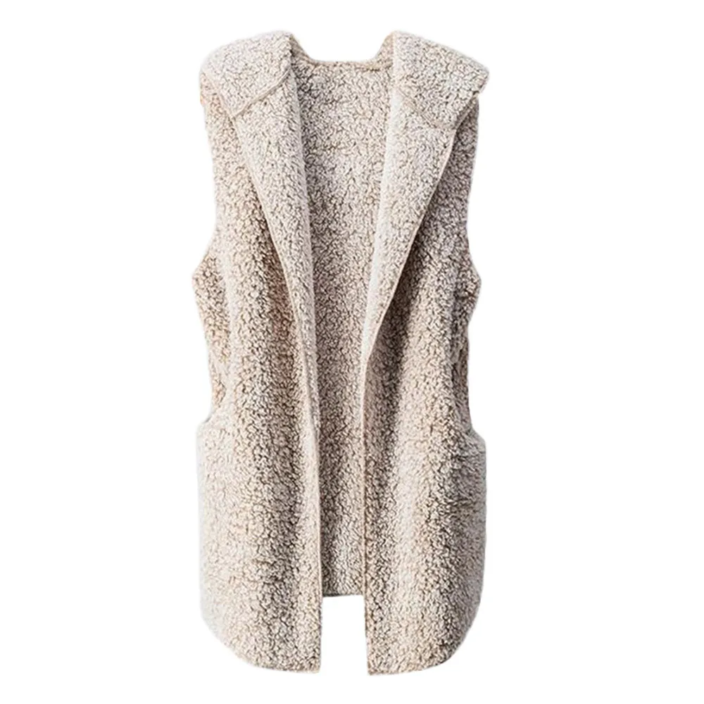 Womens Vest Winter Warm Hoodie Outwear Casual Coat Faux Fur Zip Up ...