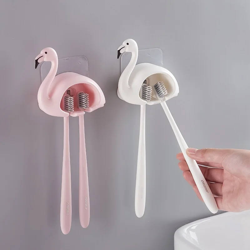 

Bathroom Organize Cute Flamingo Pattern Toothbrush Holder Toothpaste Storage Rack Tooth Brush Dispenser Bathroom Accessories Set