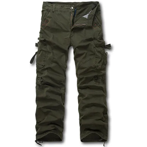 Европейский стиль Большие размеры мужские походные Мужские штаны многокарманные Твердые комбинезоны различных цветов мужские s Длинные Зеленые армейские брюки/хаки/черный QQ023 - Цвет: army green