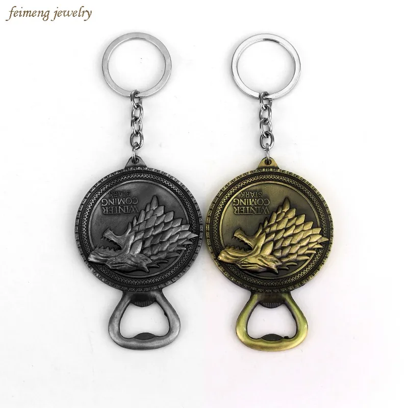 

New Fashion Winter Is Coming Game Of Throne Bottle Opener Key Chain House Stark Keychain Keyring For Beer Opener Kitchen Tools