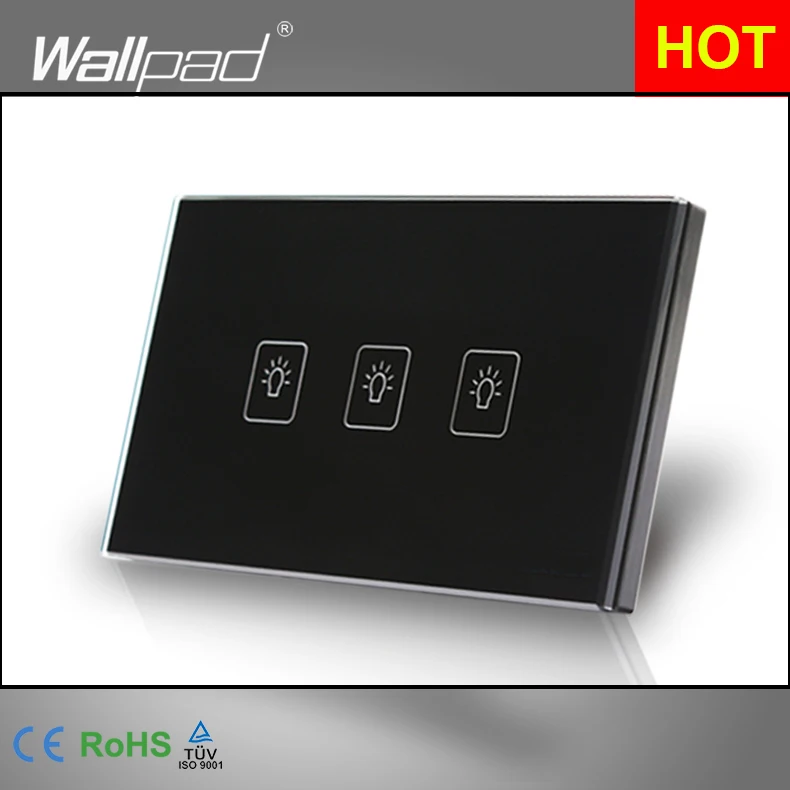 Панель сенсорного настенного переключателя 110 х72 мм 240 118 в|3 gang|crystal glass touch wallcrystal