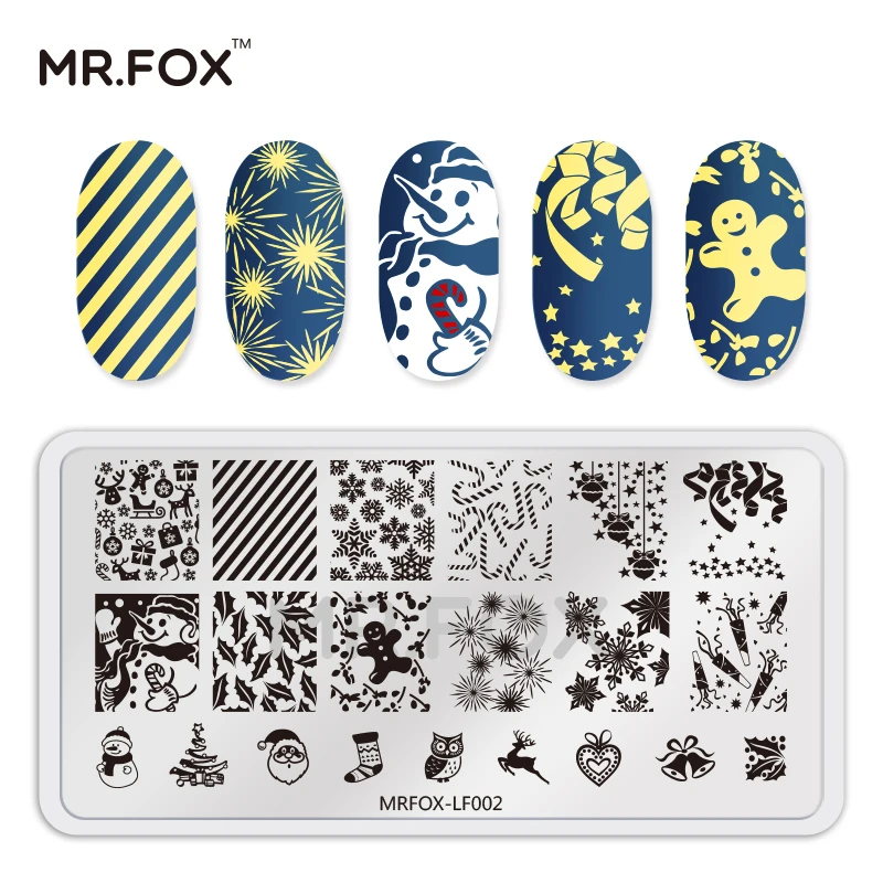 3PC mrfox Series Nail Stamping Plates Christmas Template 12.5cm Stamping For Nails Snowman Snowflake Elk Stencils for nails