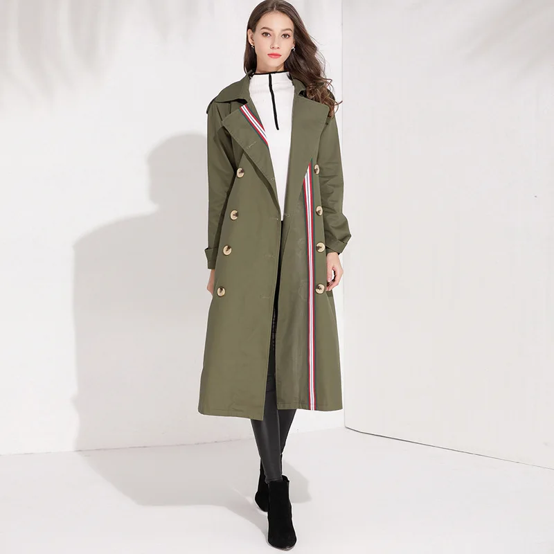 Green D909 Élégant Manteau Printemps Angleterre Army Ceinture Trench Pardessus De Breasted Style 2019 Double Femmes Automne Coupe coat vent 100qfwZaU
