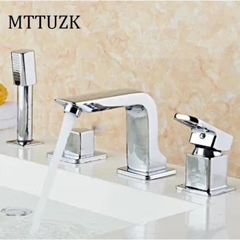 

Free Shipping 4 Piece Bathroom Faucet Basin Faucets Deck Mounted Bathroom Tap Set 2 Handles 4 Hole Faucet Mixer Crane 4pcs/set