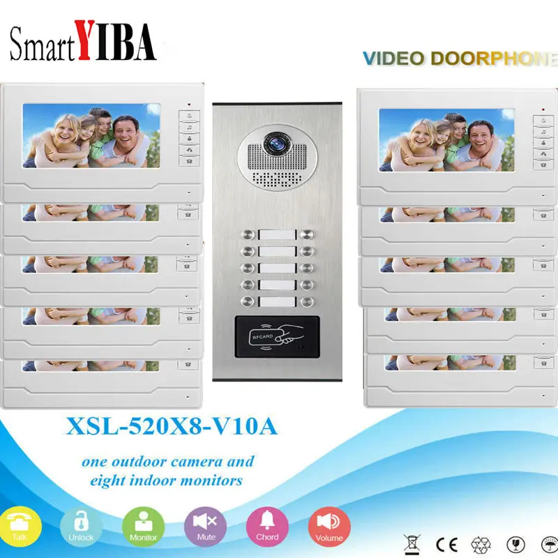 SmartYIBA 12 единиц видеодомофон дверь в квартиру телефонной системы камеры HD " монитор видео звонок с 2 шт. RFID карты разблокировать - Color: V70N530V10Y