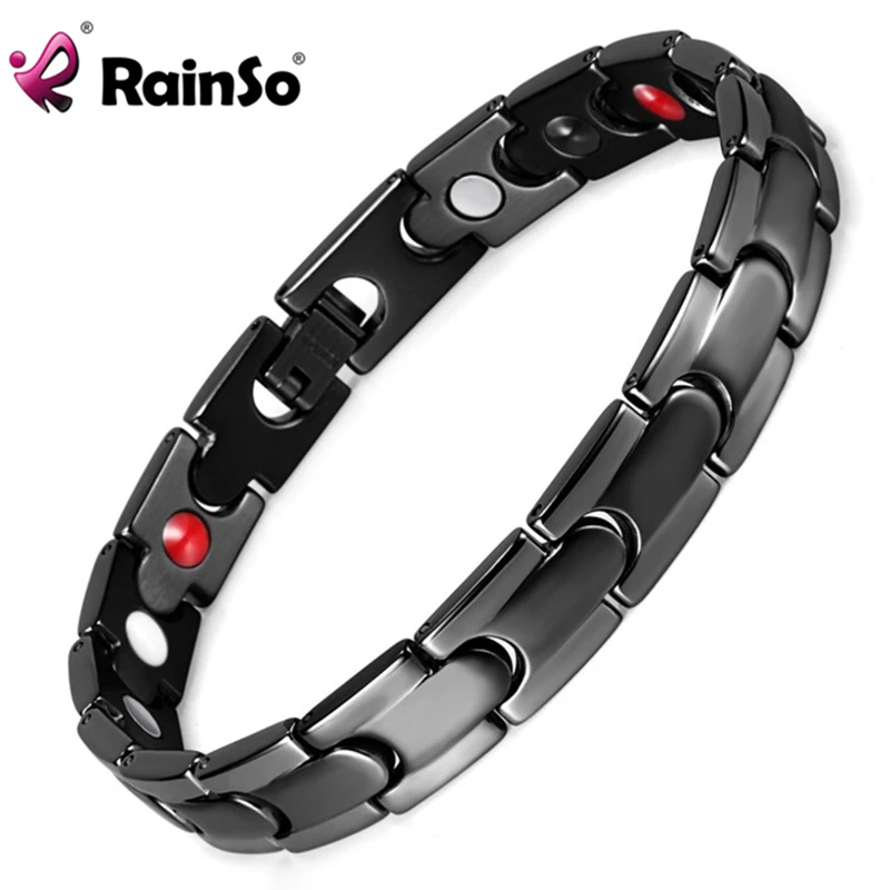 

Rainso Men Bracelet Black Stainless Steel Blood Pressure Magnetic Energy Power Bio Bracelet With Magnet Therapy OSB-028BFIR