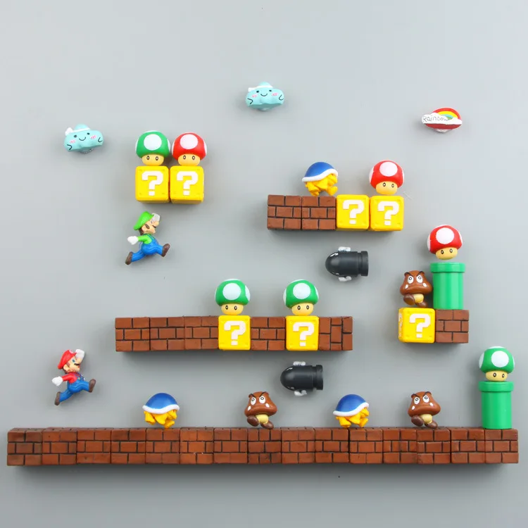3D Симпатичные Super Mario Смола магниты на холодильник детские украшения дома украшения фигурки стены мариос пули кирпичи