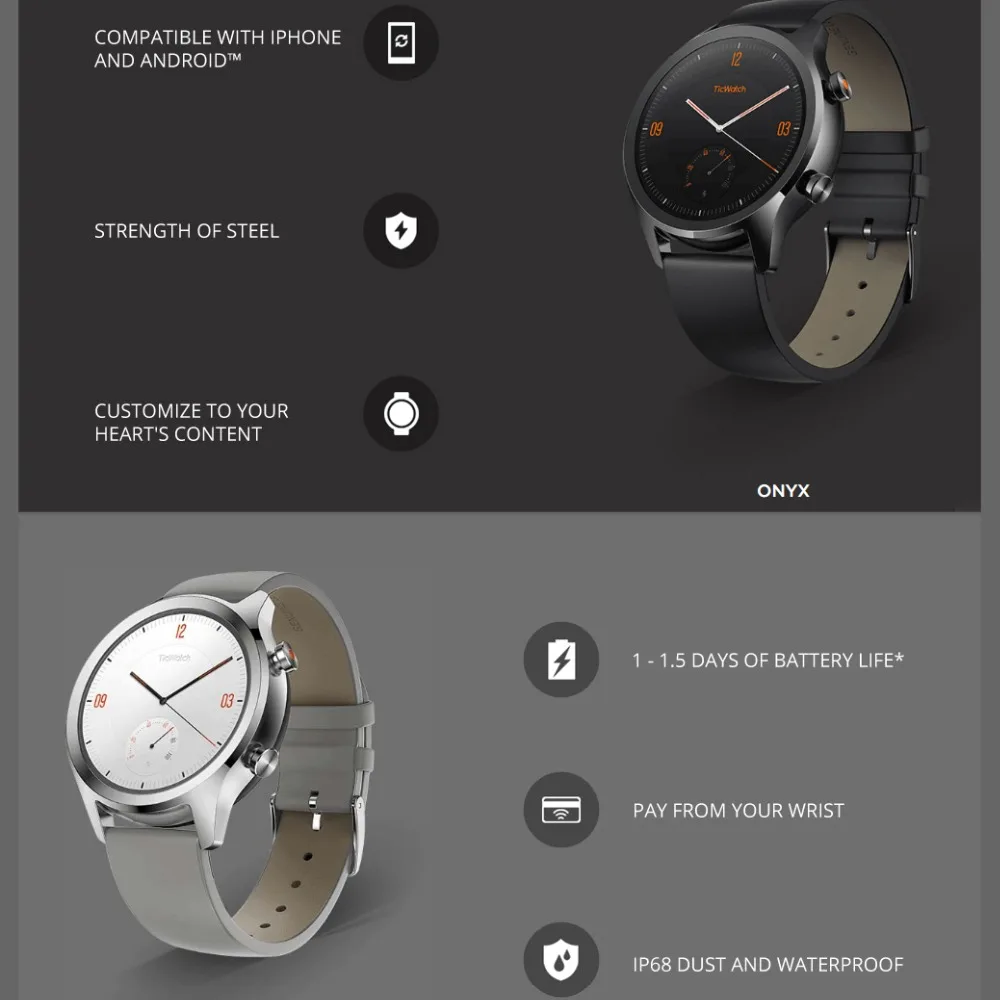 Global Ticwatch C2 Android носить NFC Google Pay gps Смарт часы IP68 Водонепроницаемый AMOLED smartwatchs для мужчин и женщин