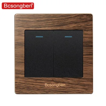 

Bcsongben Luxury Push Button Wall Switch 2 Gang 2 Way Light Switch Interruptor Brushed Wood grain Panel 10A AC 110~250V