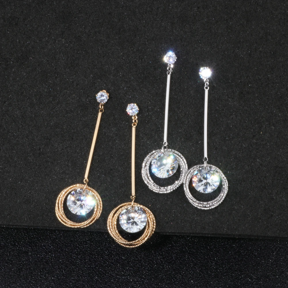 

2018 New Fashion Metal Dangle Earrings Simple Gold Color Crystal Circle Pendant Earrings Long Drop Earrings Party Gifts WX106
